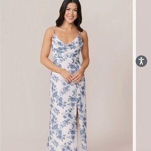 Revelry Ember Chiffon Floral Print Dress Size 10 Dusty Blue Floral